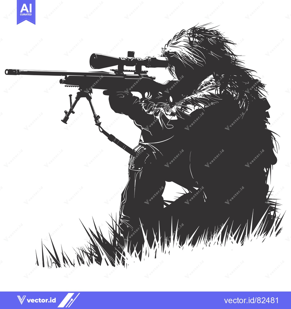 Premium Vector dari Camouflaged Sniper Aiming Rifle in Grass