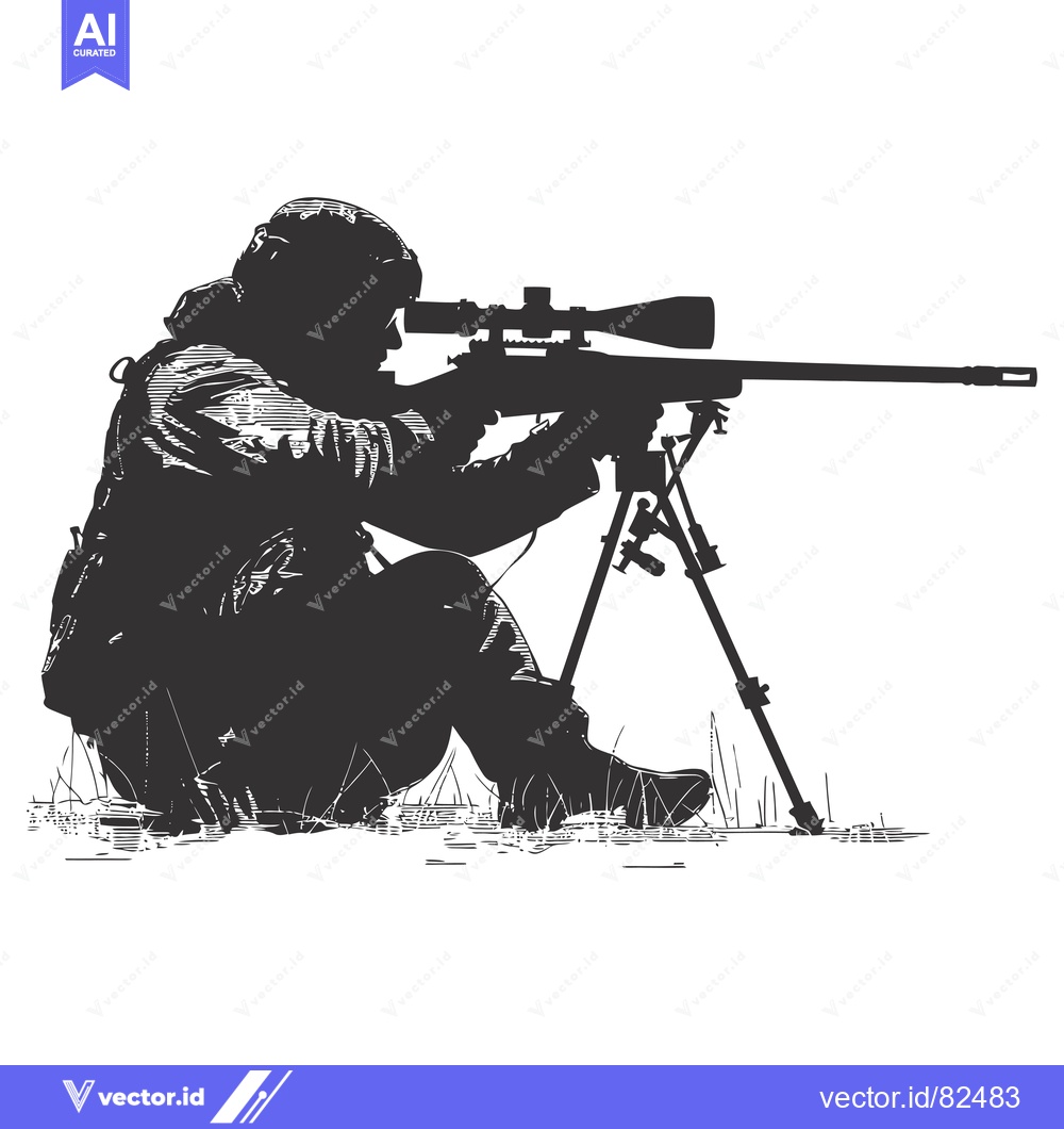 Premium Vector of A Silhouetted Sniper Aiming a Rifle with Scope
