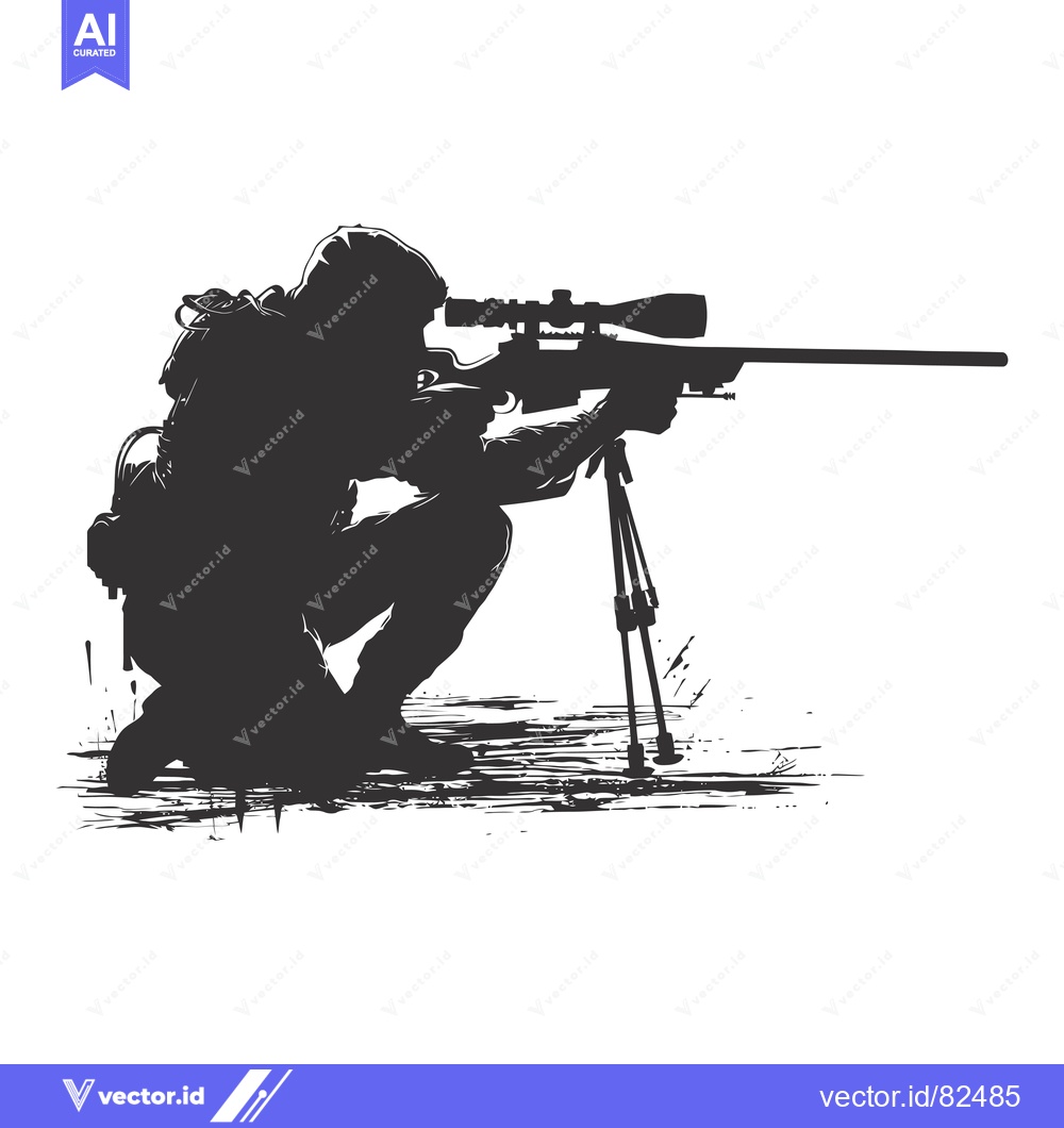 Premium Vector dari Silhouette of a Sniper Aiming a Rifle with a Scope
