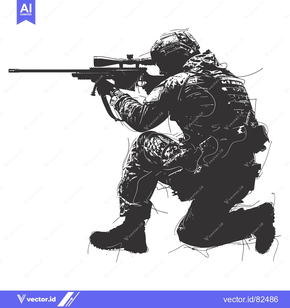 Premium Vector of Silhouette of a Soldier Aiming a Sniper Rifle
