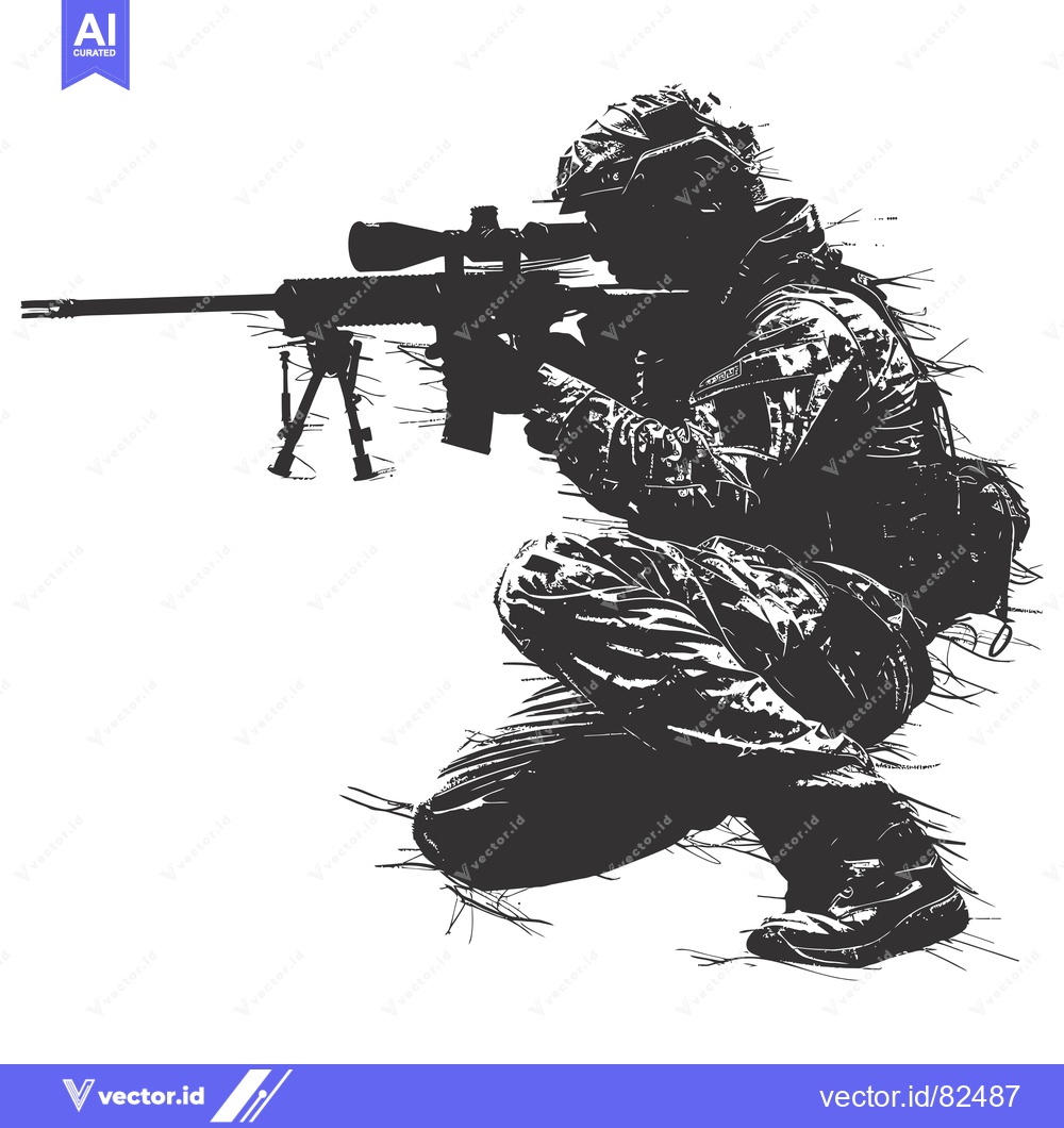 Premium Vector dari Silhouetted Soldier Kneeling with Sniper Rifle