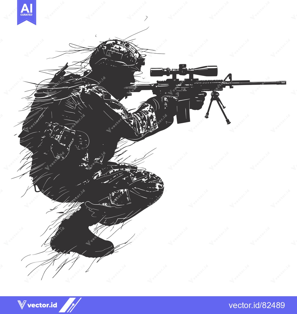 Premium Vector of Silhouette of a Soldier in Combat Stance Holding a Sniper Rifle