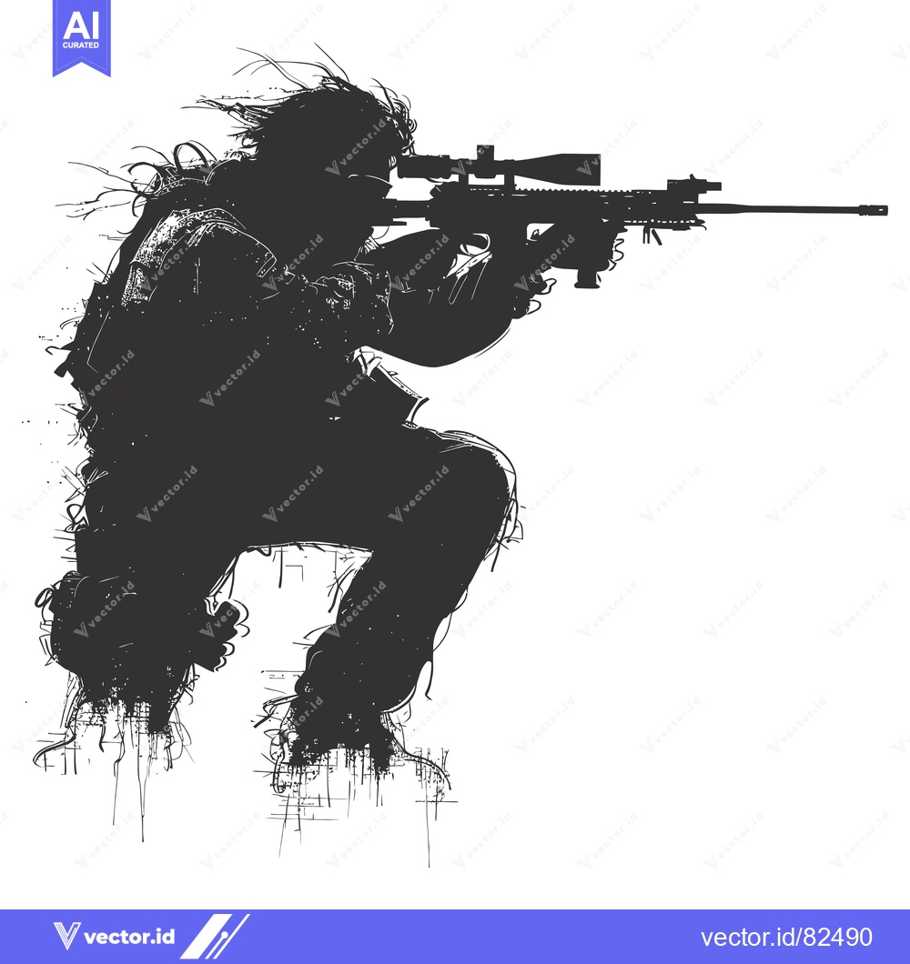 Premium Vector dari Silhouetted Sniper Aiming Rifle with Scope