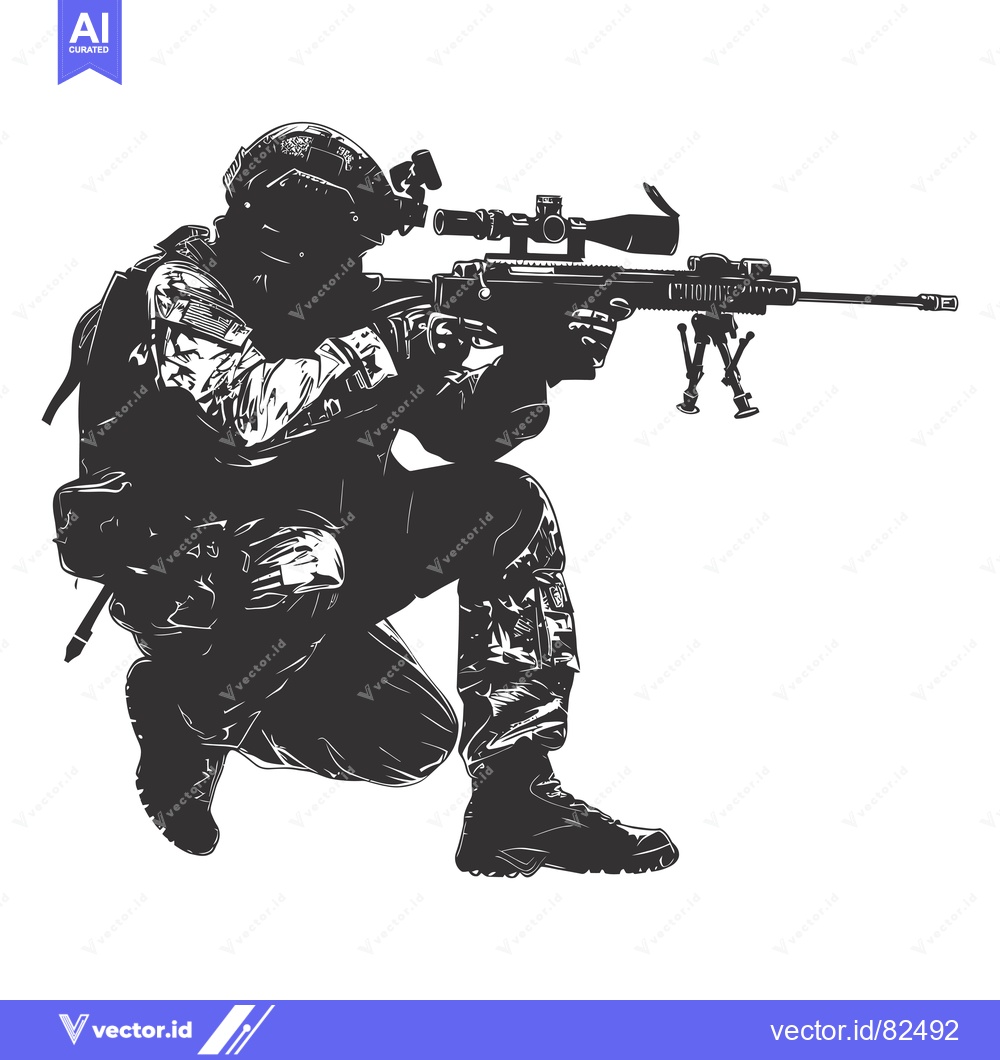 Premium Vector of A Silhouetted Soldier Aiming a Sniper Rifle