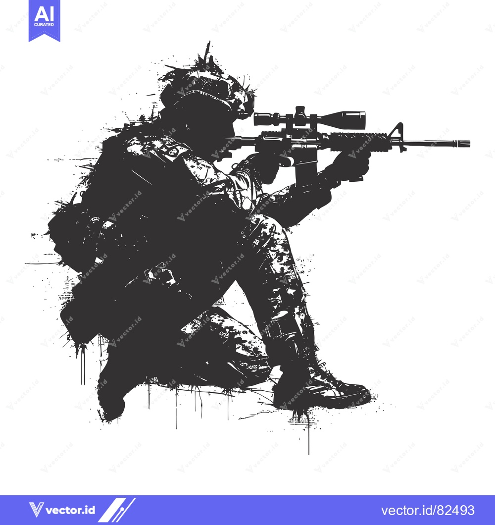 Premium Vector of Silhouetted soldier kneeling with rifle aimed