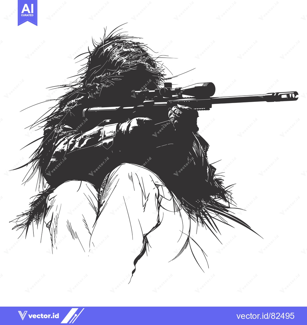 Premium Vector of Camouflaged Sniper Aiming Rifle with Scope