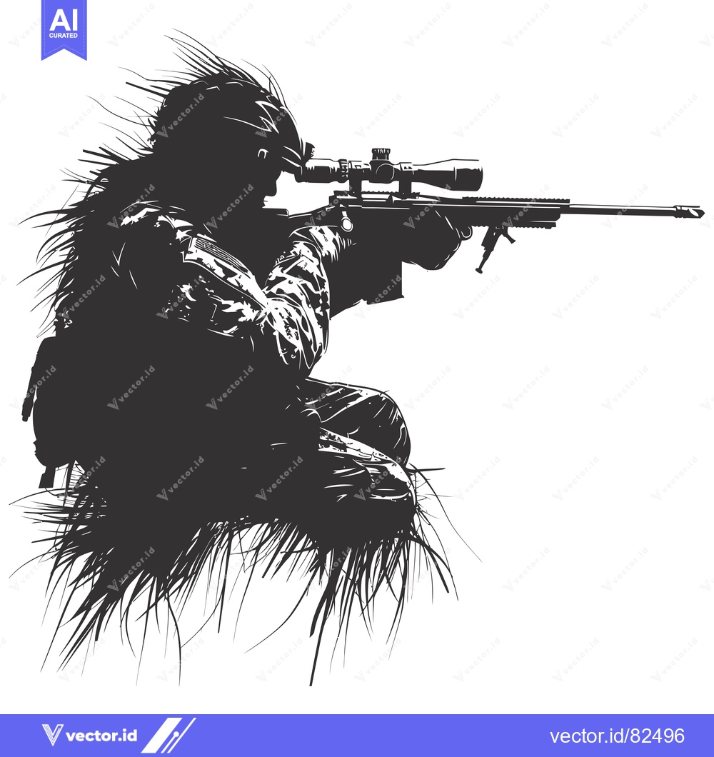 Premium Vector of Camouflaged Sniper Holding a Rifle in a Grassy Area