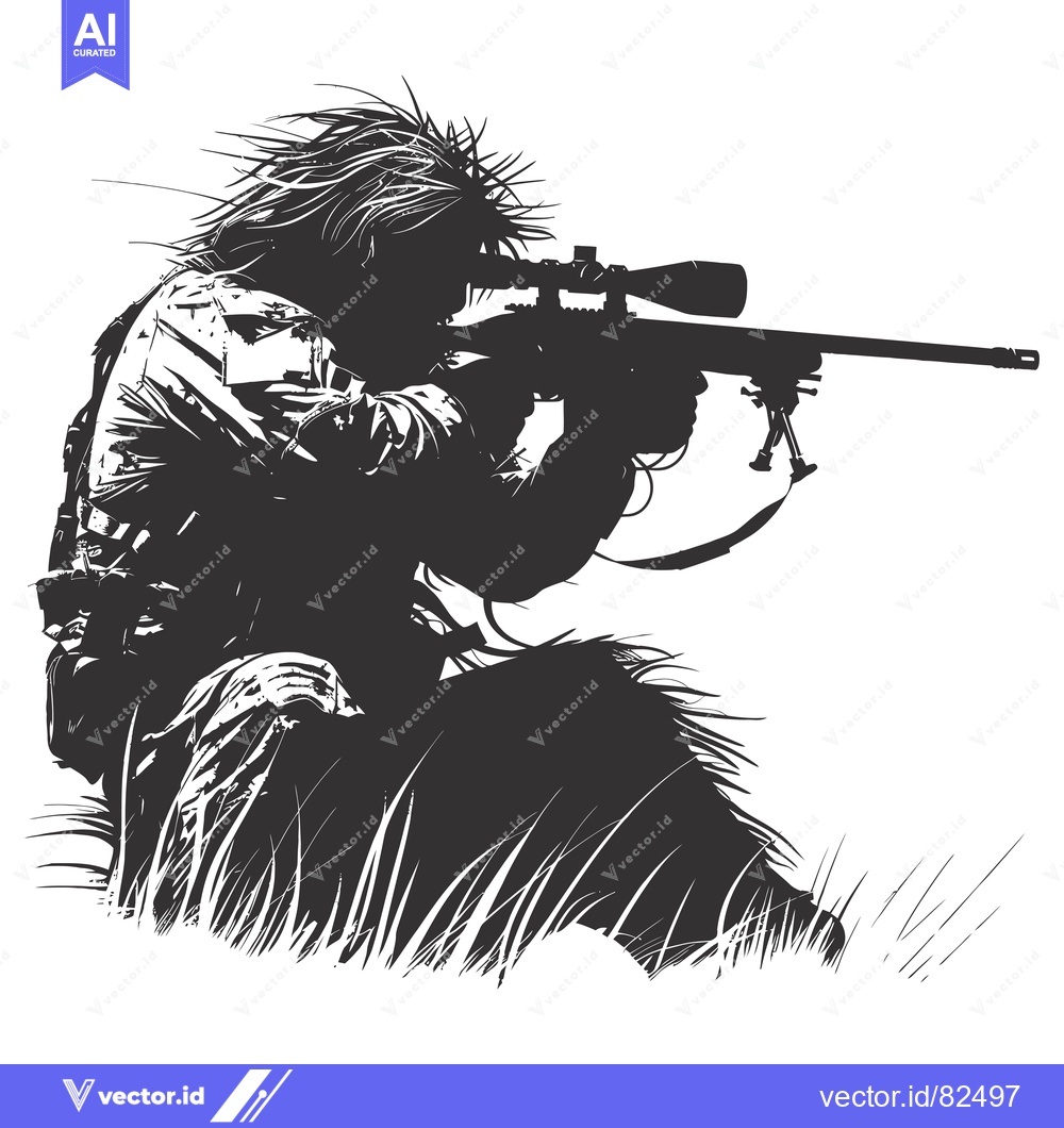 Premium Vector dari A Camouflaged Sniper Holding a Rifle and Aiming