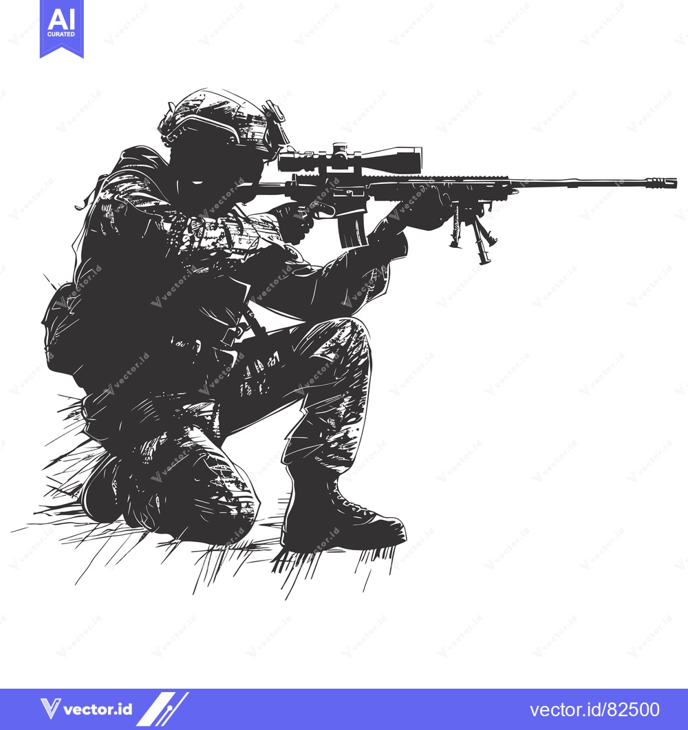Premium Vector dari A Soldier Kneeling with a Rifle Aimed
