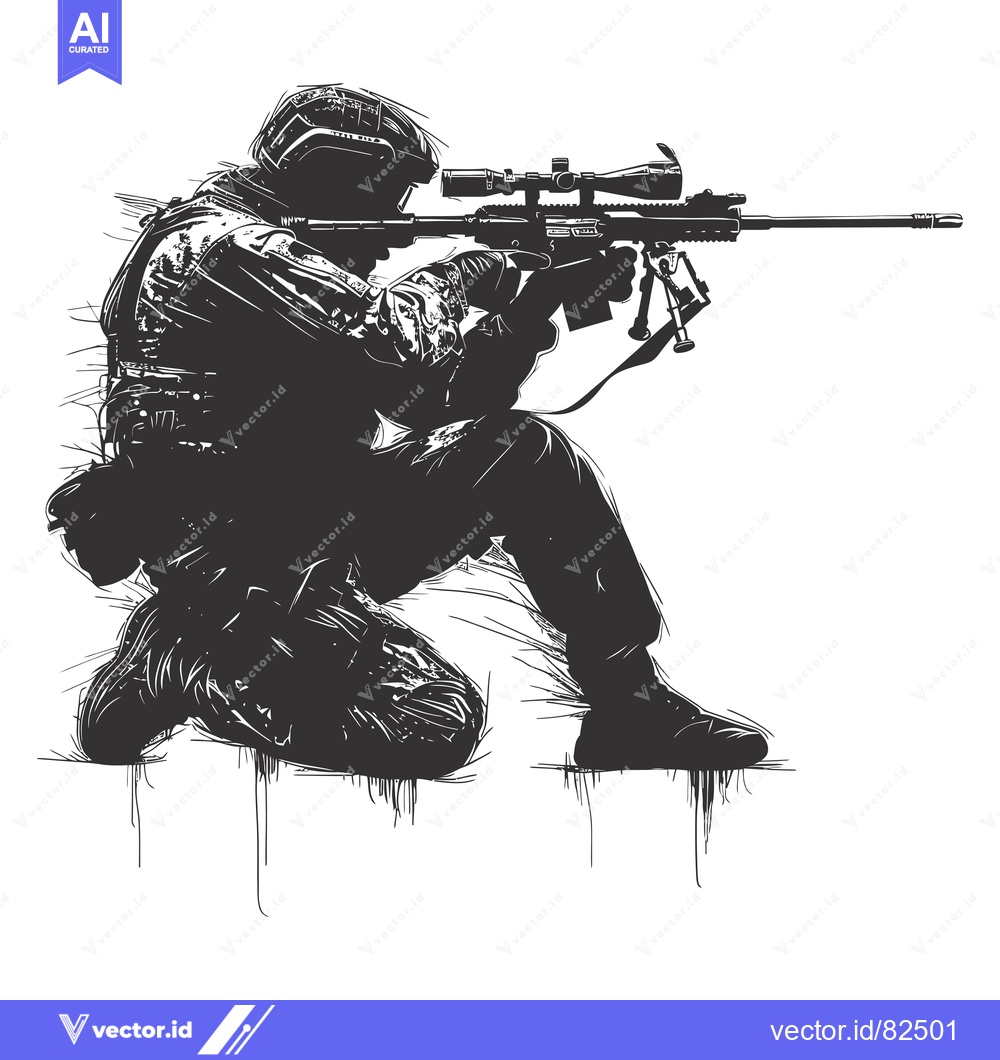 Premium Vector dari Silhouette of a Soldier Aiming a Sniper Rifle