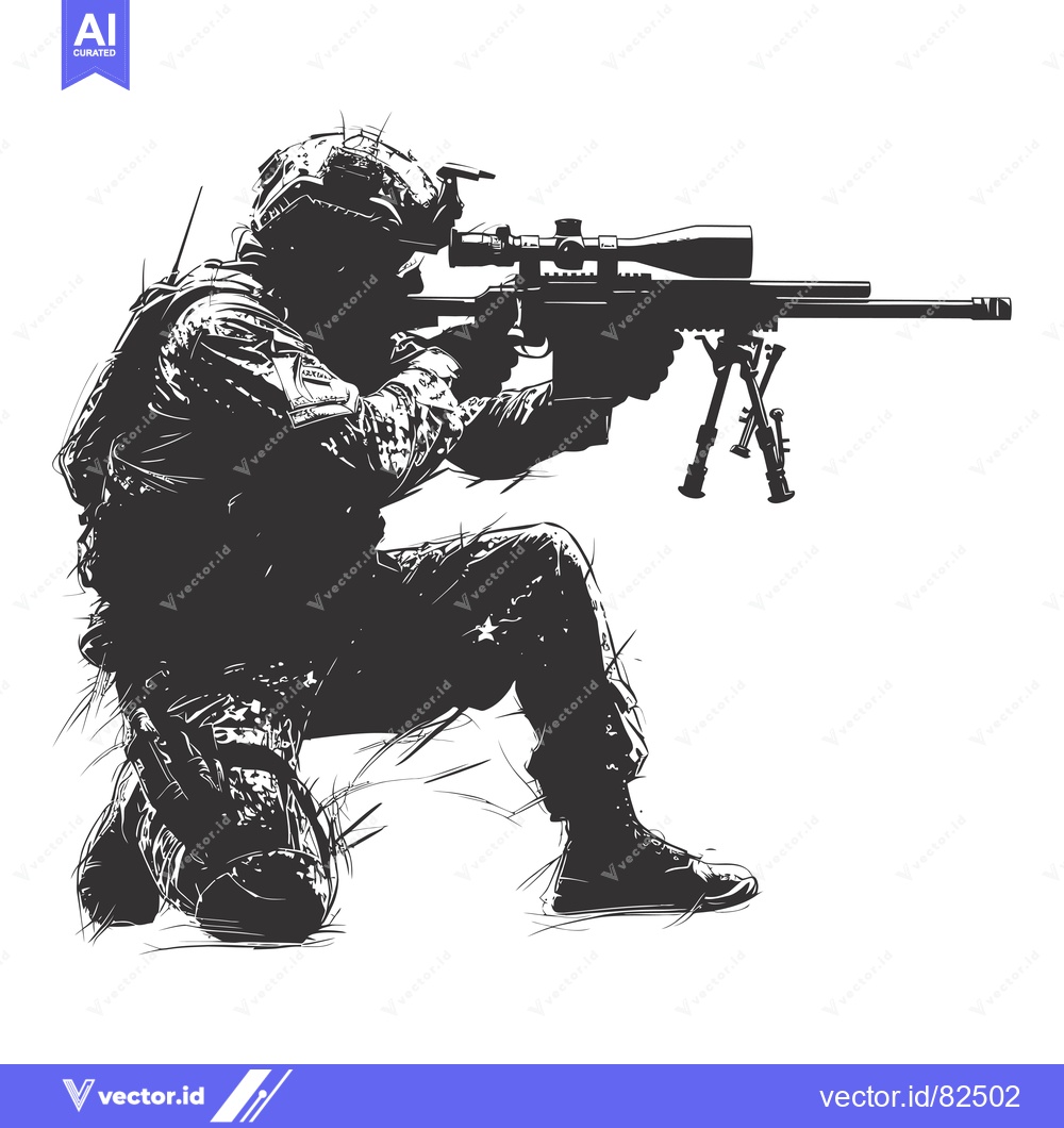 Premium Vector of A Silhouette of a Soldier Kneeling with a Sniper Rifle