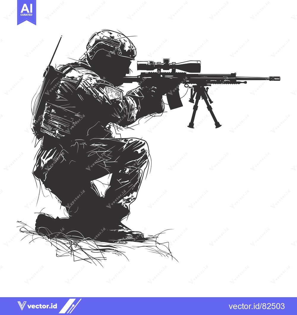 Premium Vector dari Silhouetted Sniper Soldier Aiming with a Scope Rifle