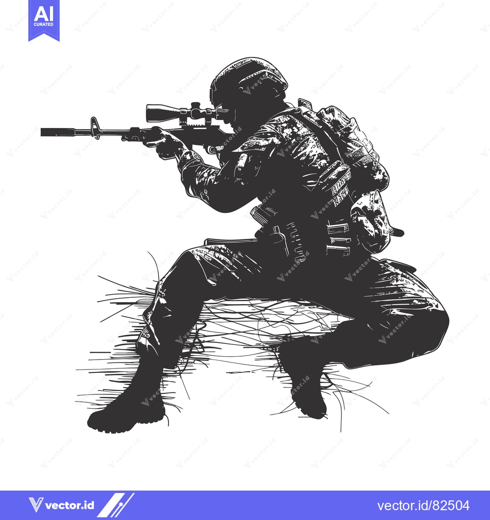 Premium Vector of A Silhouetted Soldier Aiming a Sniper Rifle
