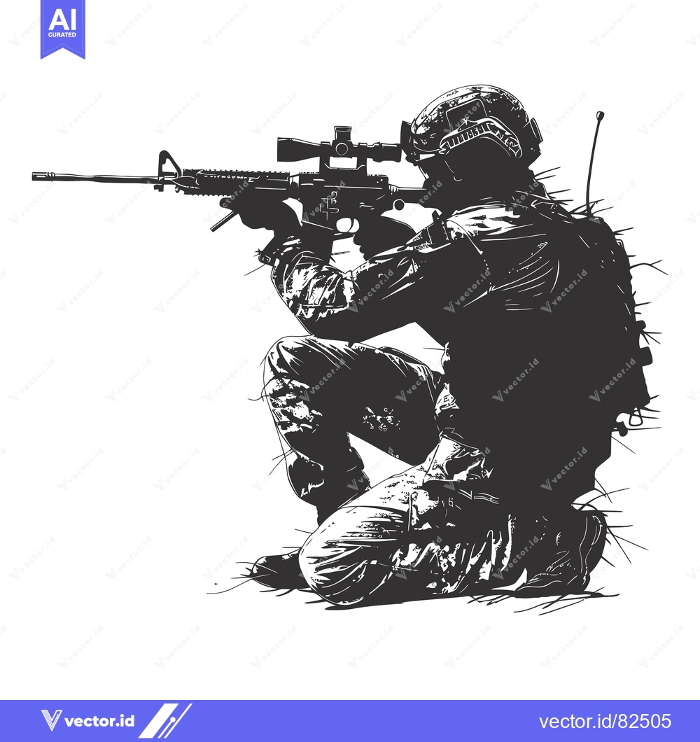 Premium Vector dari Silhouette of a Soldier Kneeling with a Rifle