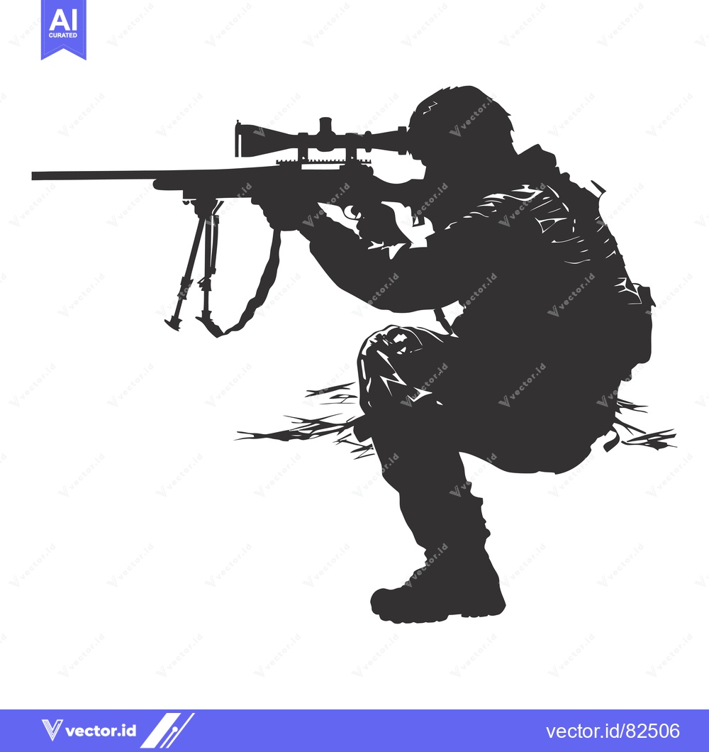 Premium Vector of Silhouette of a Sniper in a Crouching Position