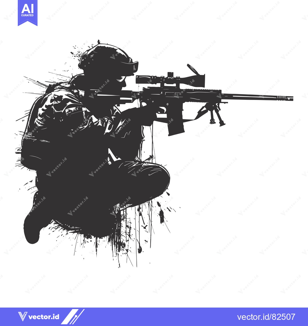 Premium Vector of Silhouette of a Soldier Aiming a Sniper Rifle with Splashes of Ink Beh