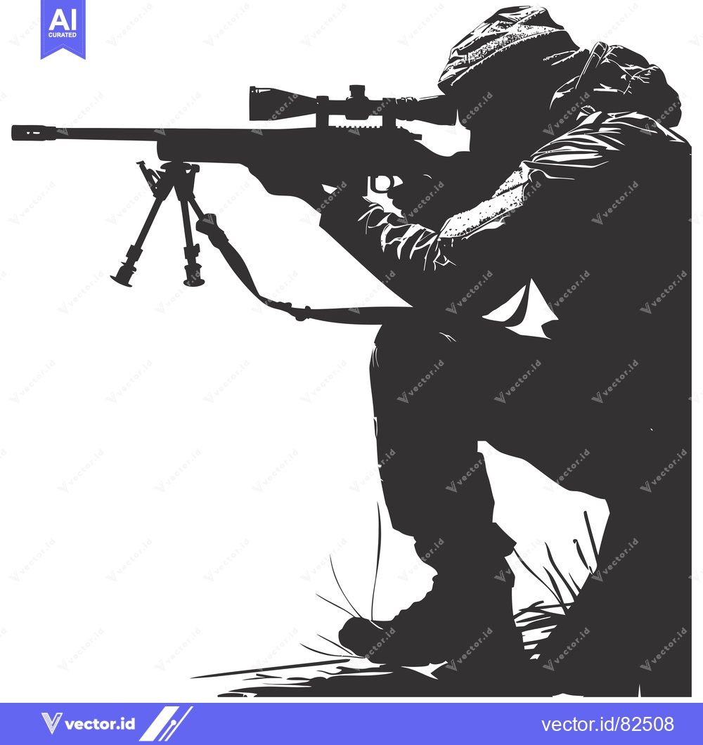 Premium Vector of Silhouette of a Sniper Aiming a Rifle