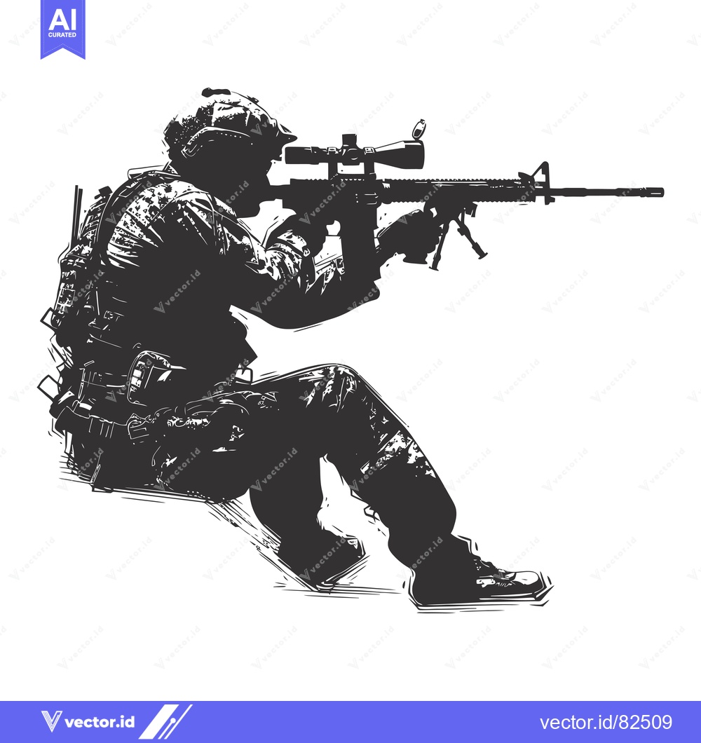 Premium Vector dari Silhouette of a Soldier Aiming a Rifle with a Scope