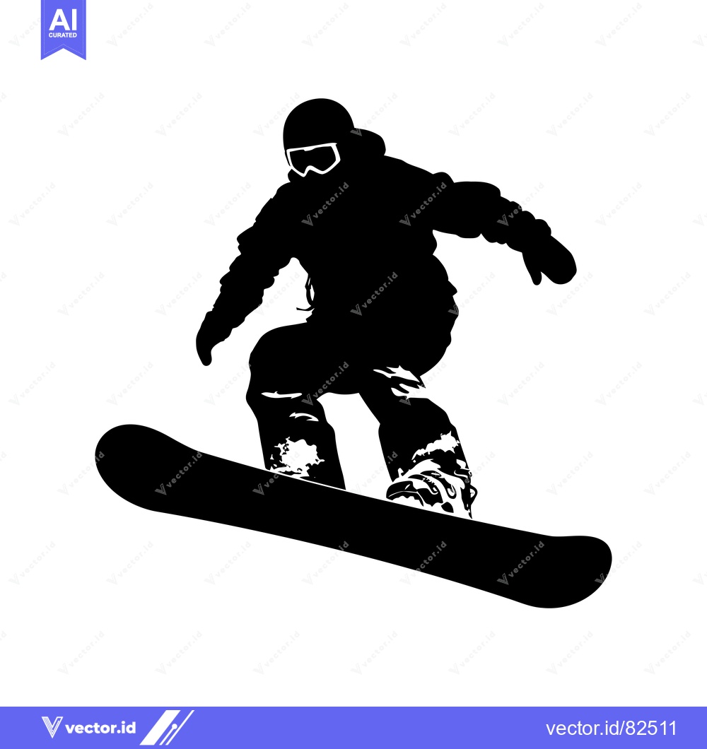 Premium Vector dari Silhouette of a Snowboarder Jumping in Mid-Air