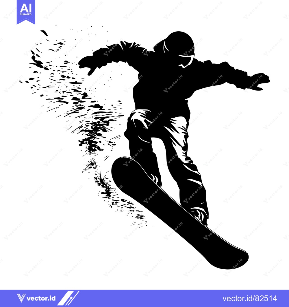 Premium Vector dari Silhouette of a Snowboarder in Mid-Air, Flying over Snow