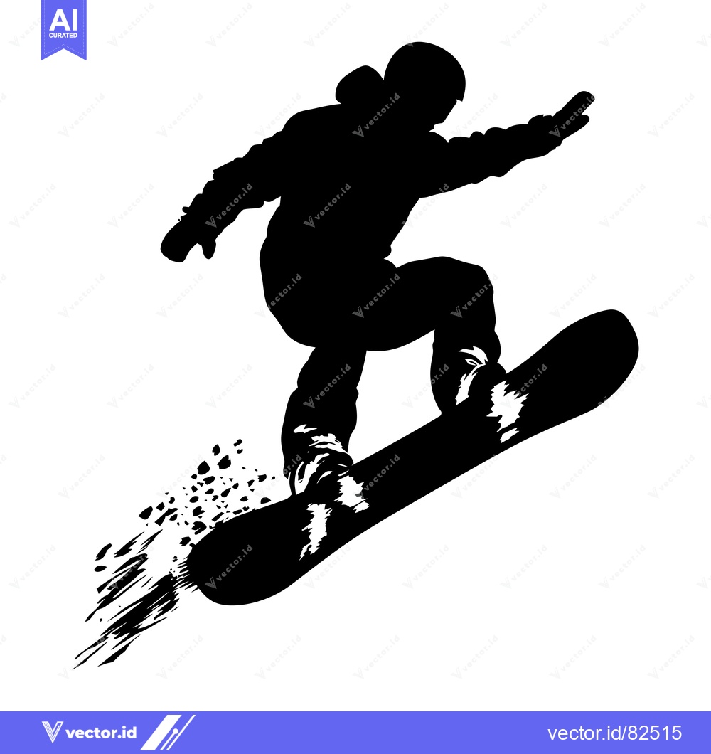 Premium Vector dari Silhouette of a Snowboarder in Mid-Air with Snow Spray
