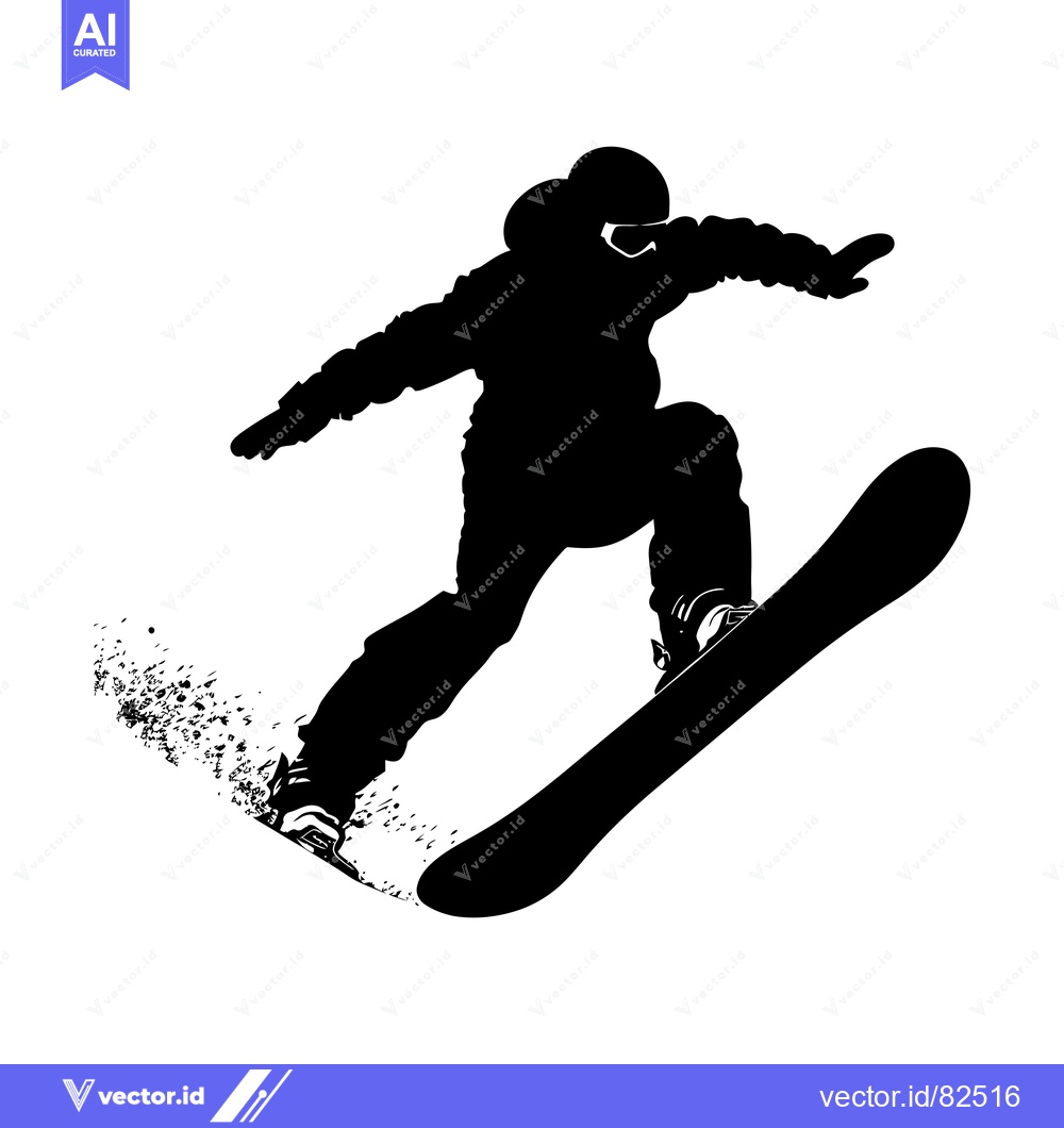 Premium Vector dari Silhouette of a snowboarder in mid-air, performing a trick