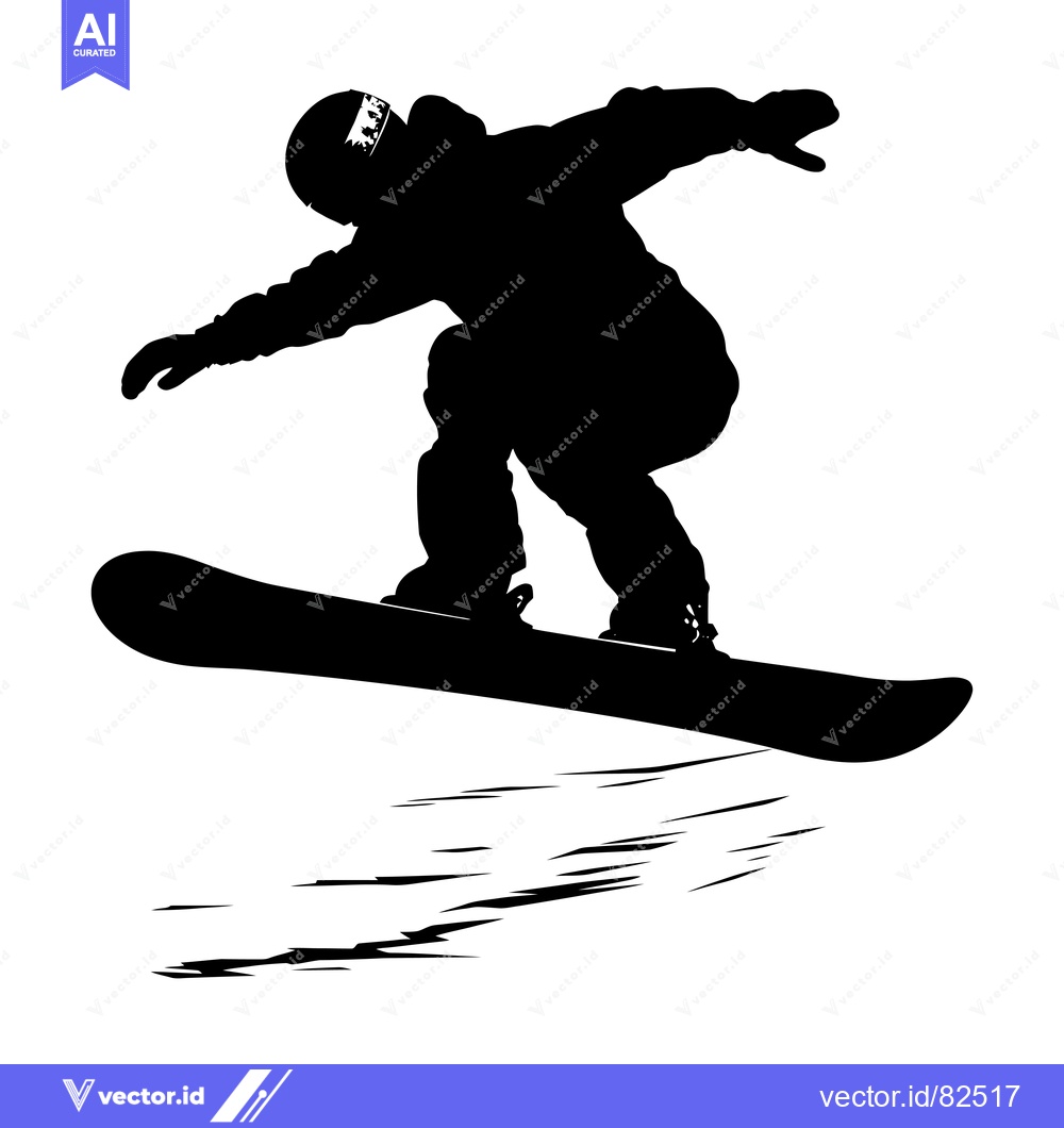 Premium Vector of Silhouette of a Snowboarder in Mid-Air, Completing a Trick