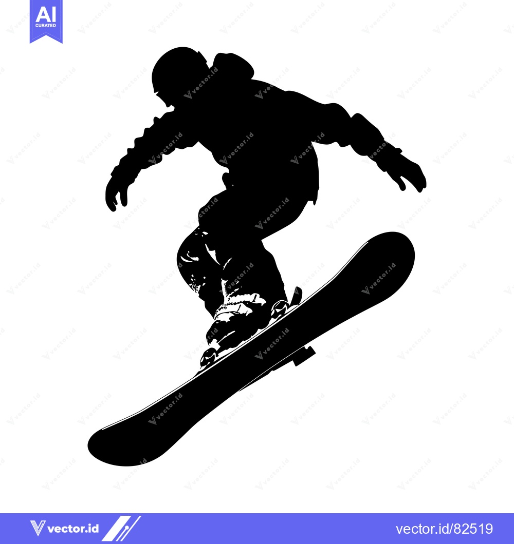 Premium Vector of Black and White Silhouette of a Snowboarder in Mid-Air