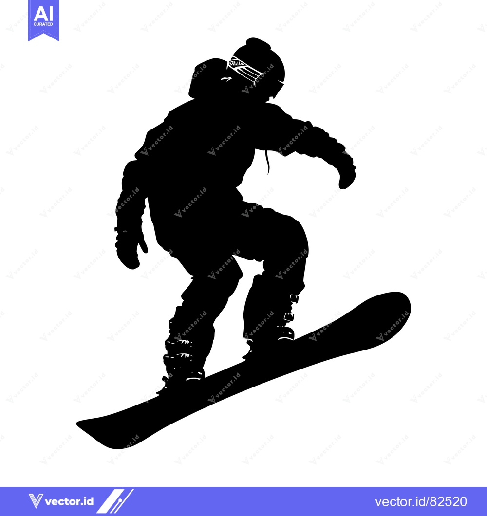 Premium Vector dari Silhouette of a Snowboarder in mid-air, performing a trick.