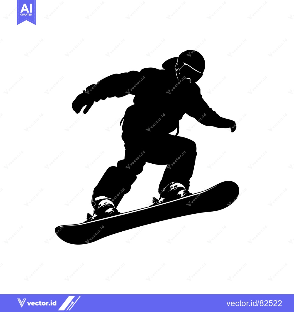 Premium Vector dari Black and White Silhouette of a Snowboarder in Mid-Air