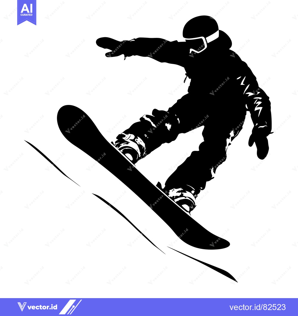 Premium Vector dari Silhouette of a Snowboarder in Mid-Air