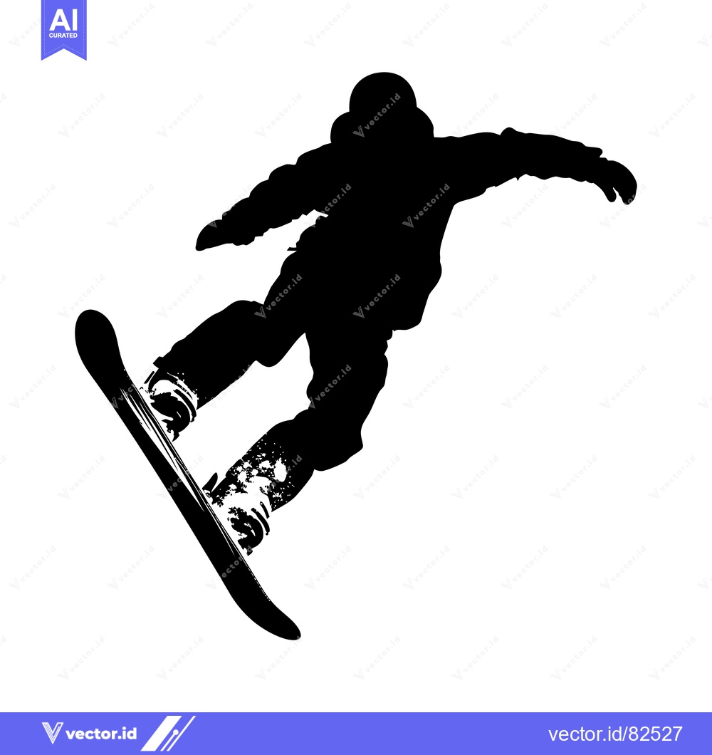 Premium Vector dari Silhouette of a Snowboarder in Mid-Air Performing a Trick