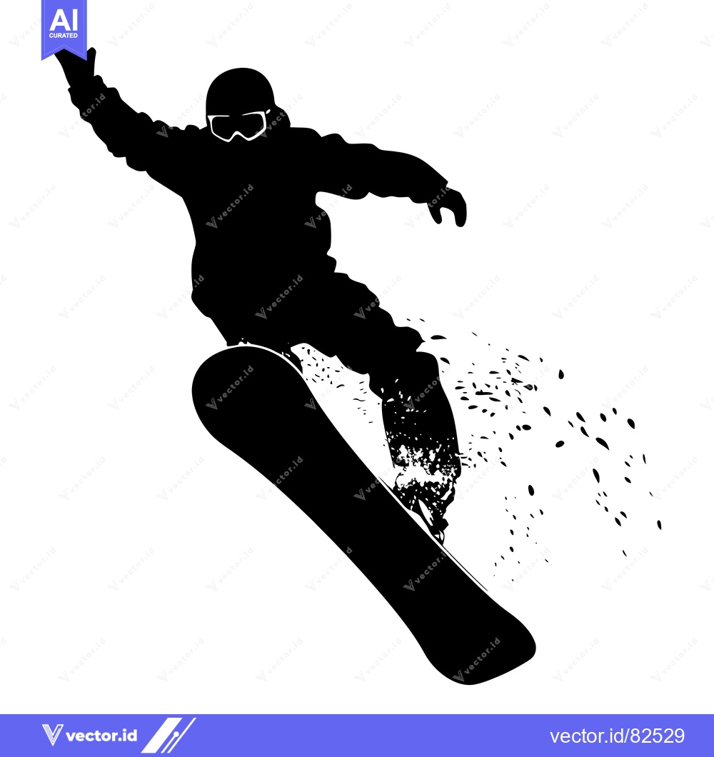 Premium Vector of Silhouette of a Snowboarder in mid-air performing a trick