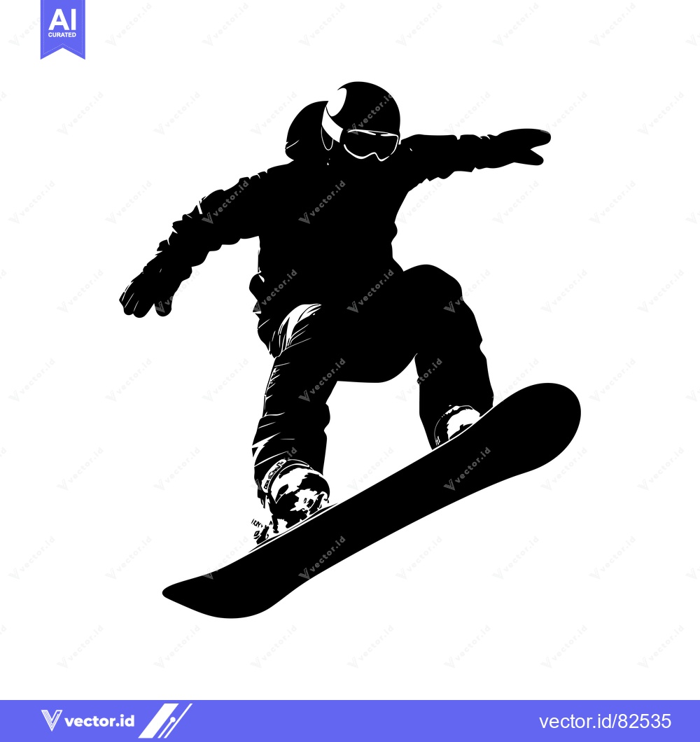Premium Vector of Silhouette of a Snowboarder Mid-Air During a Jump