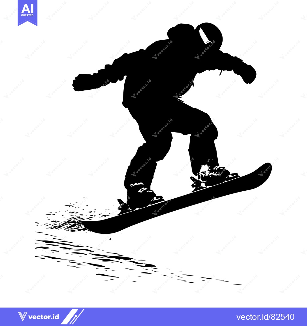 Premium Vector of Silhouette of a snowboarder mid-air, with a snowboard and a snowy slop