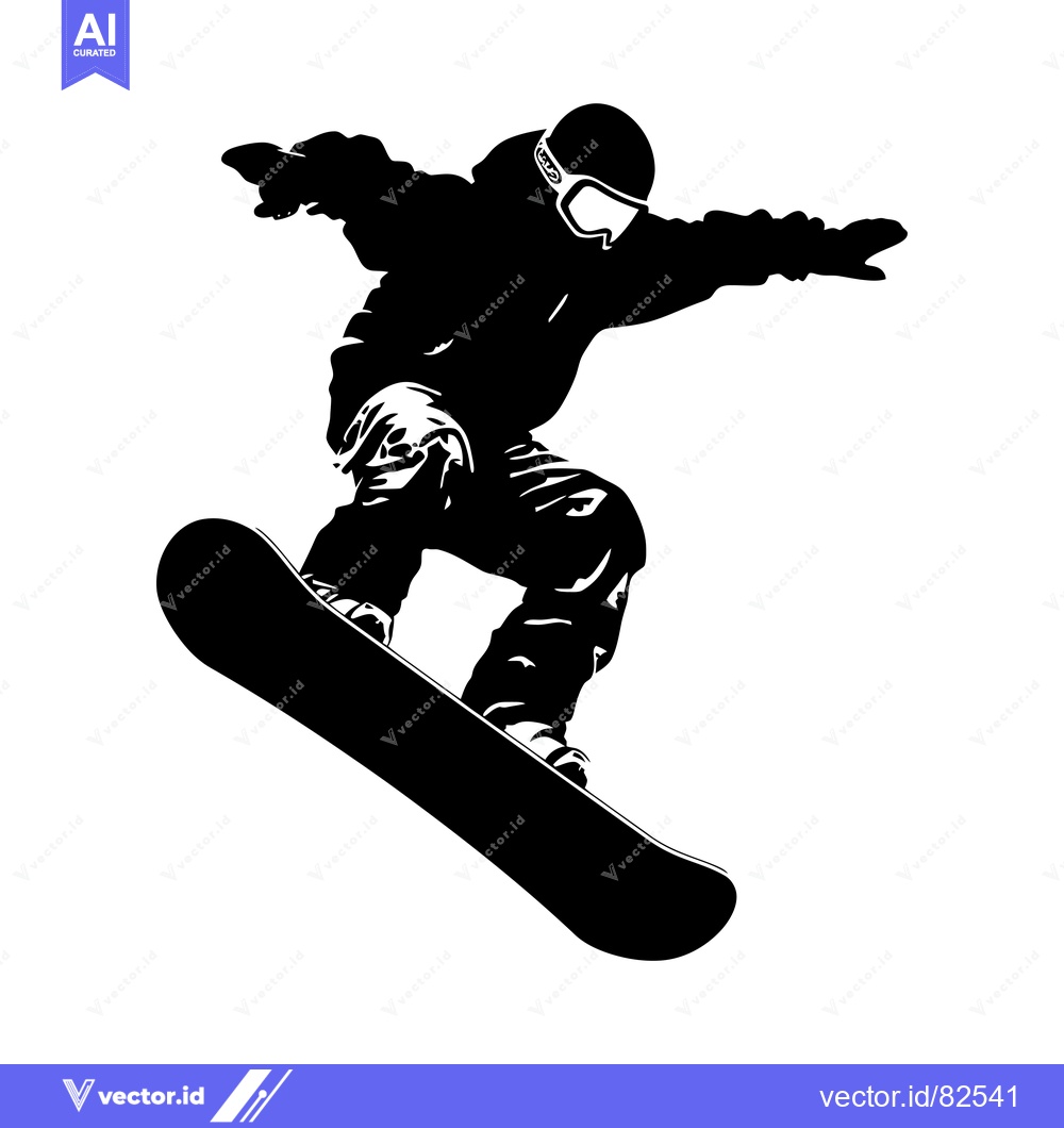 Premium Vector dari Silhouette of a Snowboarder mid-air during a jump