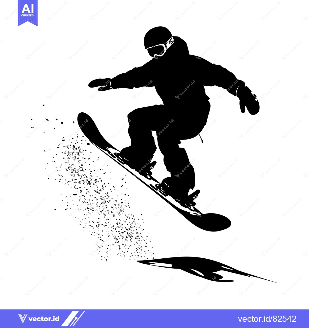 Premium Vector of Silhouette of a Snowboarder in Mid-Air with Snow Spray
