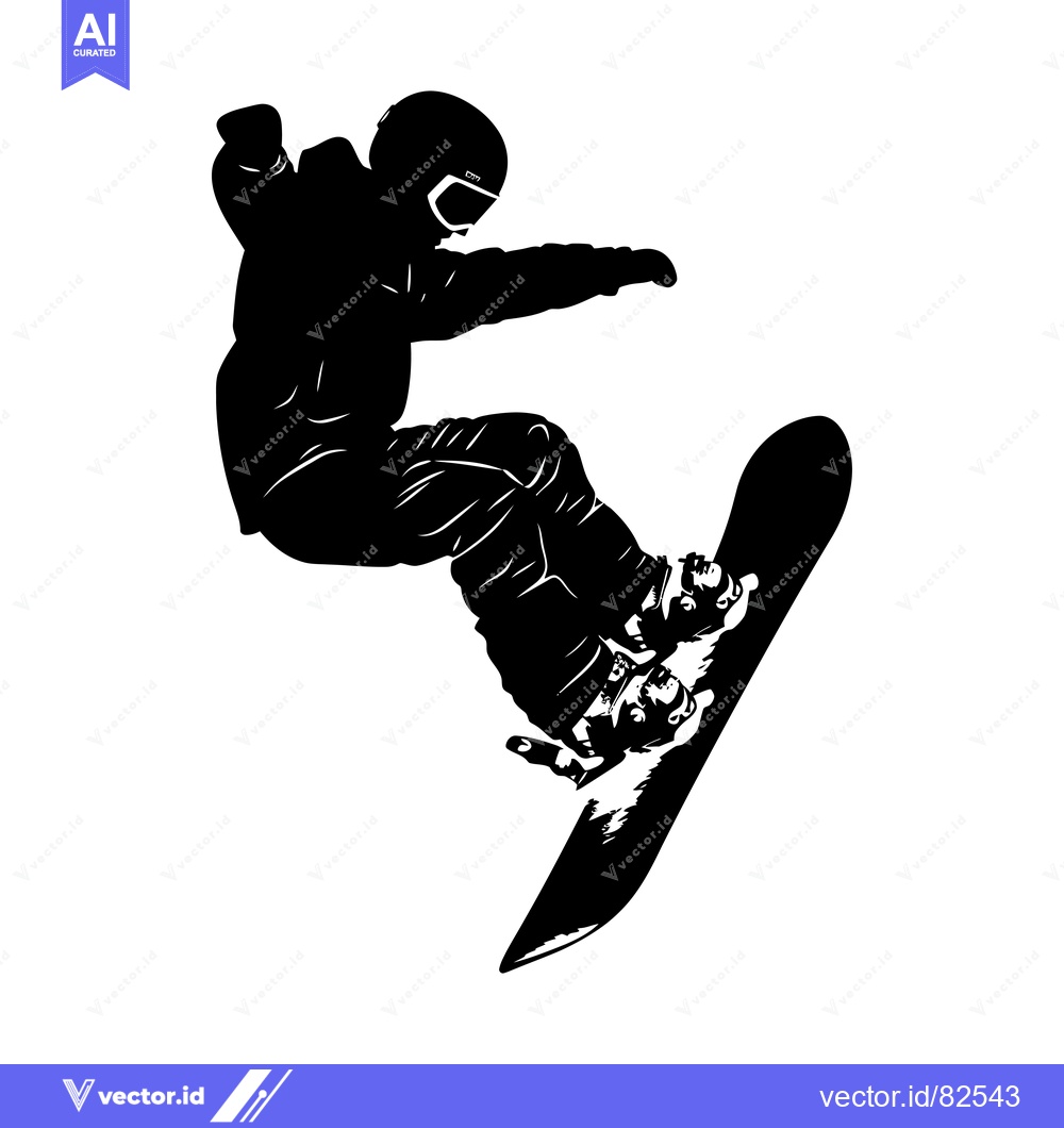 Premium Vector dari Silhouette of a Snowboarder in Mid-Air Performing a Trick