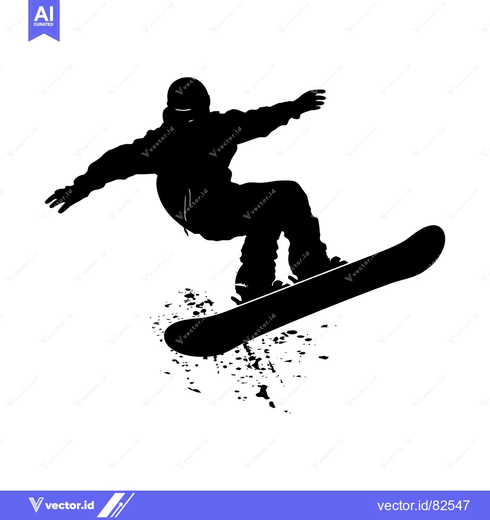 Premium Vector dari Silhouette of a Snowboarder in mid-air, with snow spray below