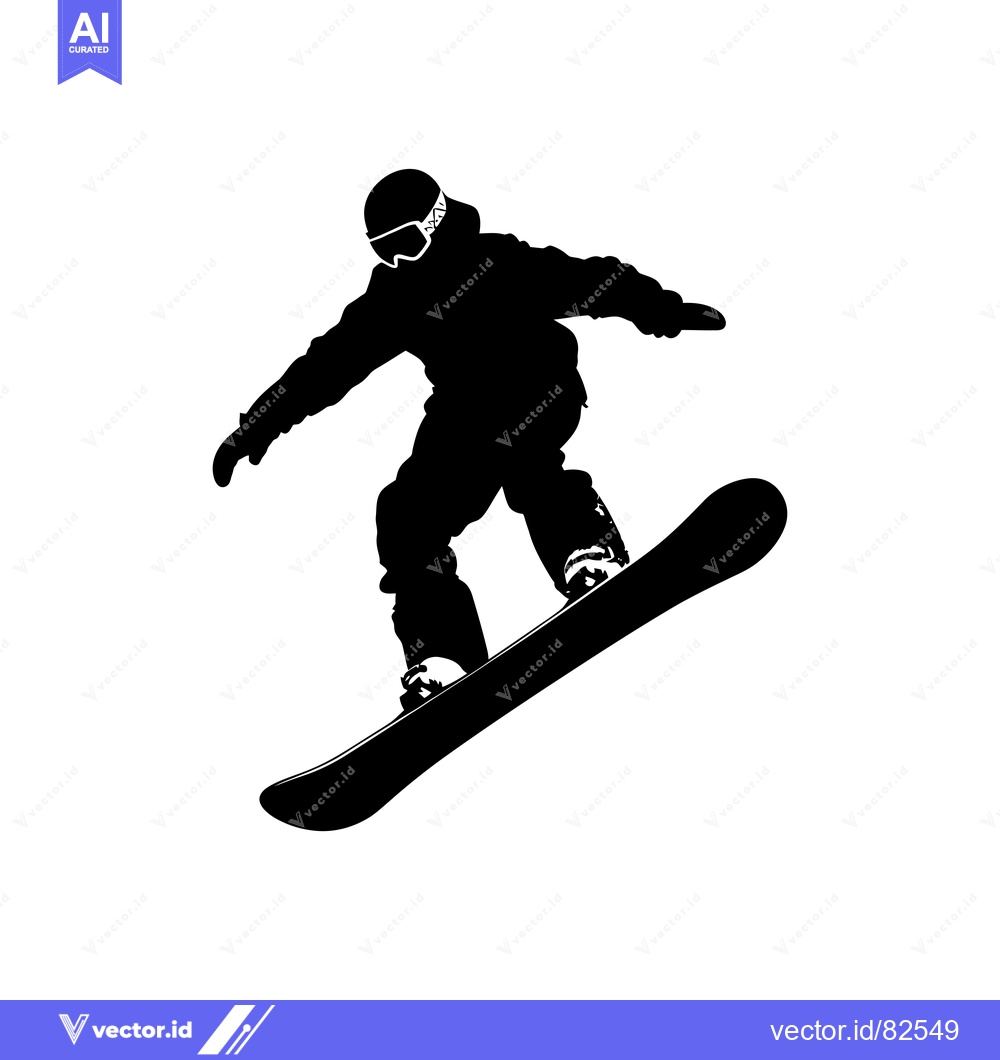 Premium Vector dari Silhouette of a Snowboarder in Mid-Air During a Jump