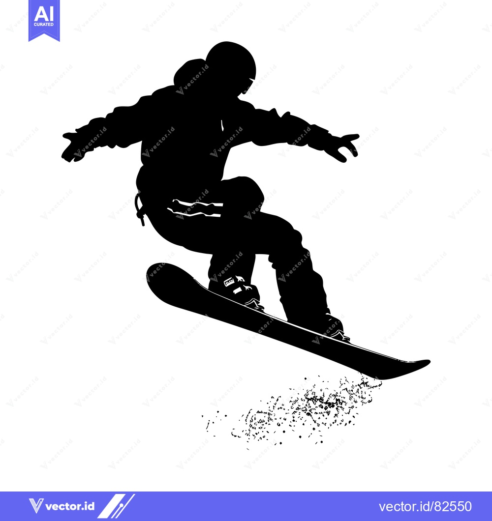 Premium Vector dari Silhouette of a Snowboarder in Mid-Air