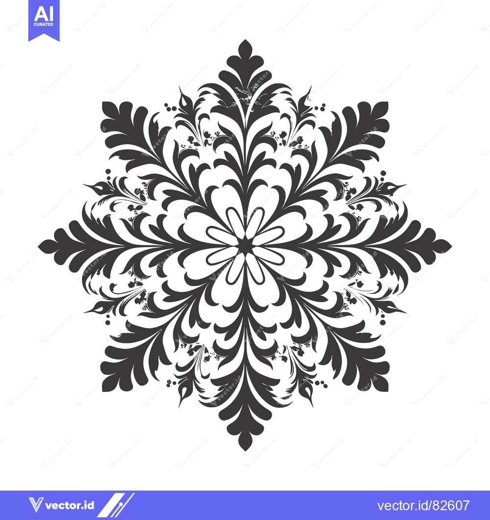 Premium Vector of Black and White Ornate Floral Design with Central Flower