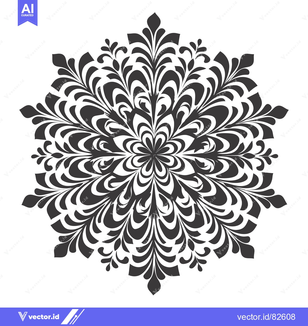 Premium Vector of Black and White Floral Mandala with a Central Flower