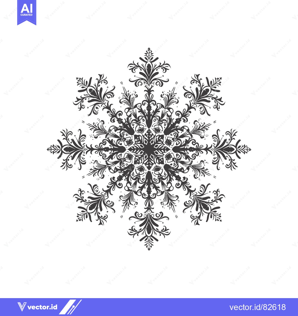 Premium Vector of Intricate Black and White Floral Snowflake Design