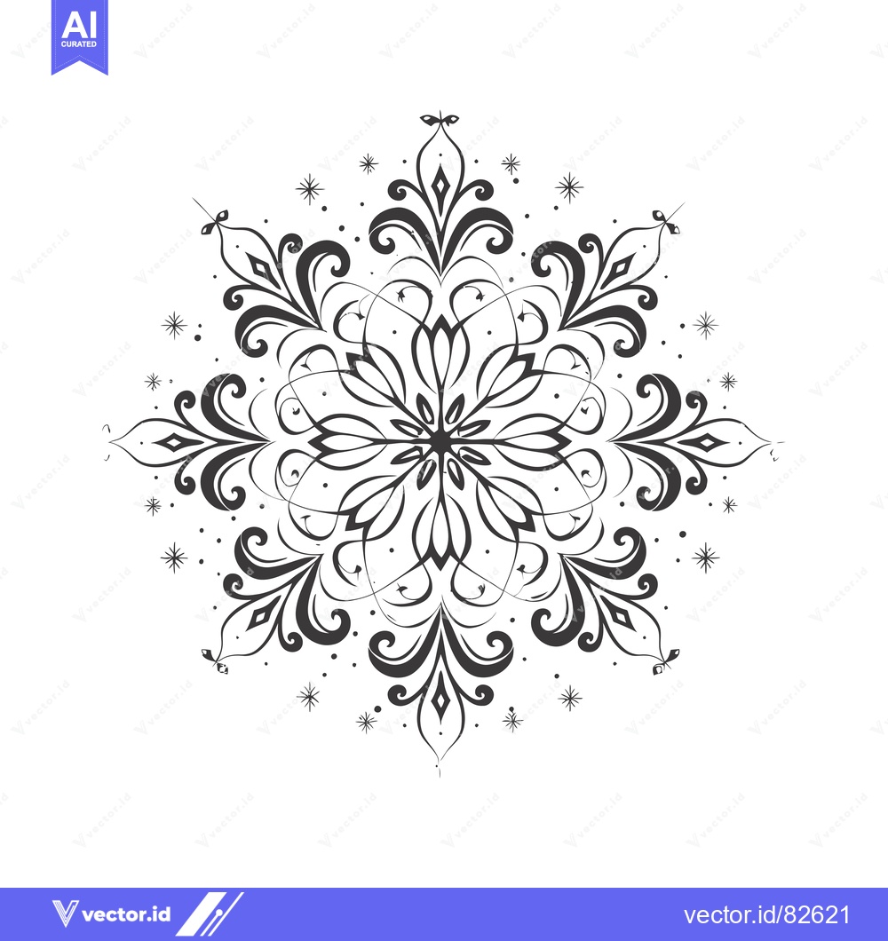 Premium Vector of Ornamental Snowflake with Swirls and Dots