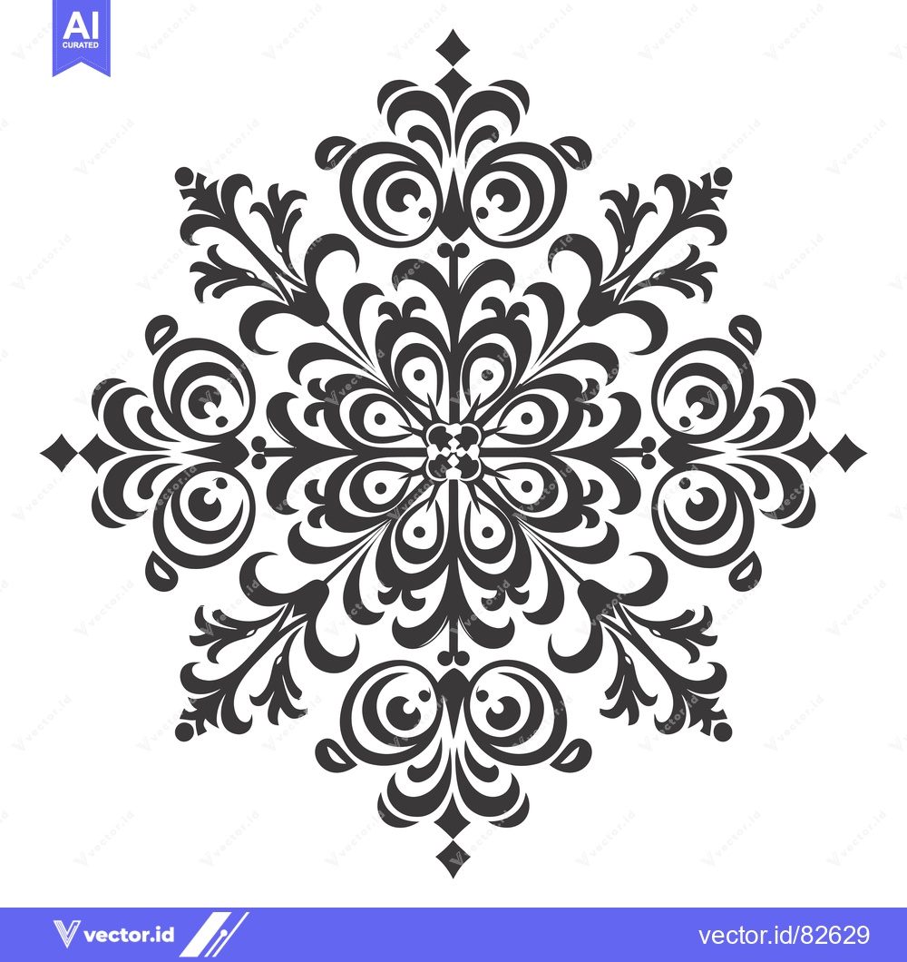 Premium Vector dari Intricate Black and White Floral Pattern with Central Symmetry
