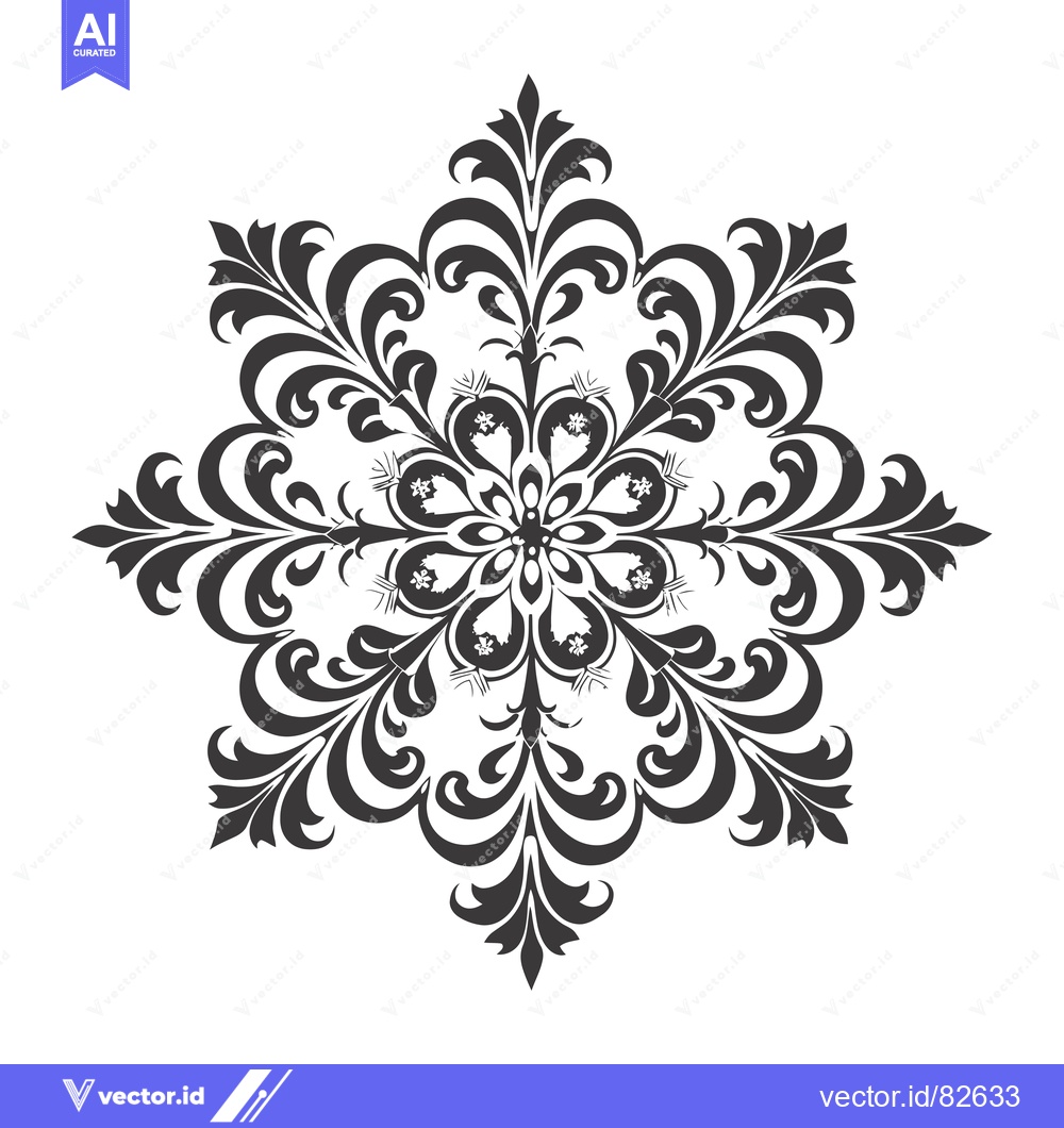 Premium Vector of Intricate Black and White Floral Design with a Central Flower Motif