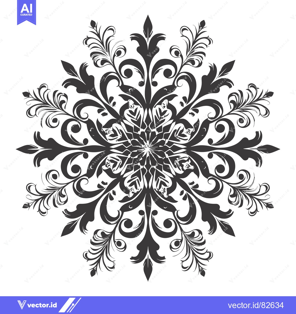Premium Vector of Black and White Ornate Floral Design with a Six-Pointed Star Center