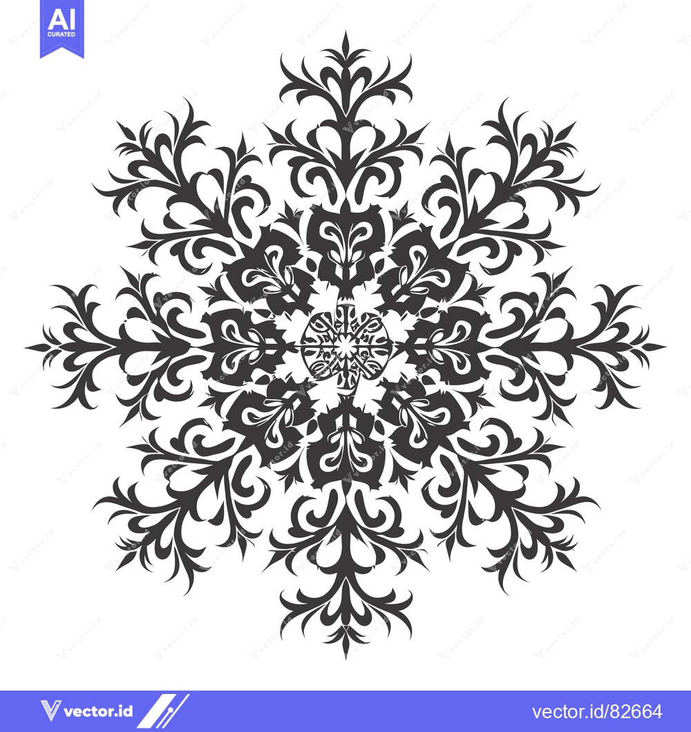 Premium Vector of Intricate Black and White Floral Snowflake Design