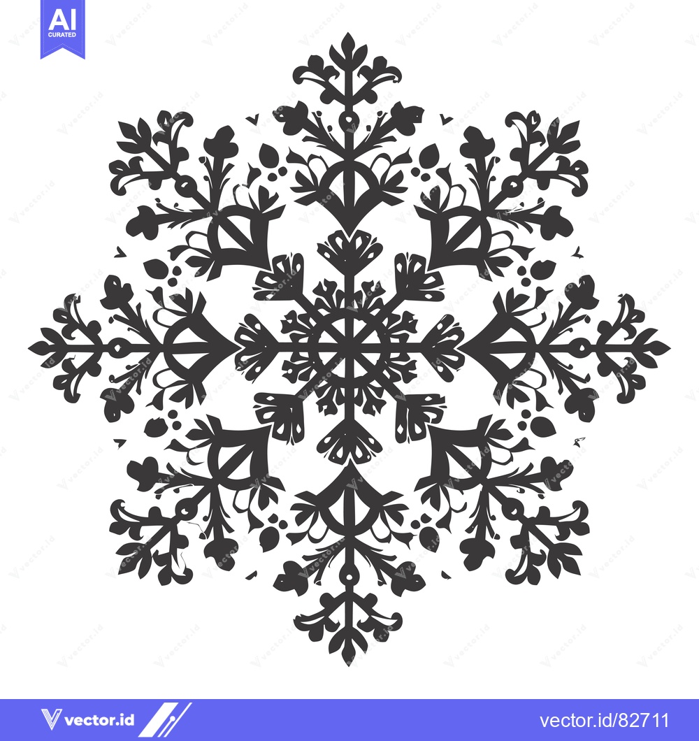Premium Vector dari Black and White Stylized Floral Design in a Snowflake Pattern